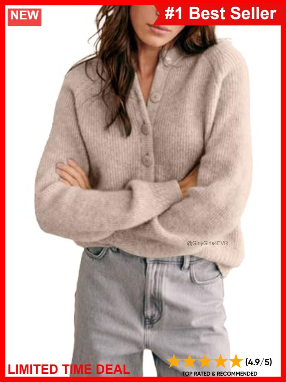 Chunky Knit Open Front Button Down Cardigan Long Sleeve Crewneck Womens Sweater